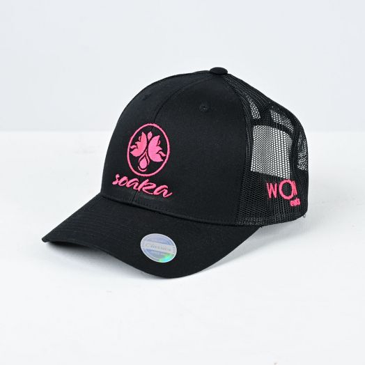 Soaka Black Trucker Hat With Pink Logo